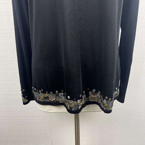 Marina Rinaldi Sweater Top M Womens Black Sequins Long Sleeves Silk Blend - Picture 7 of 12
